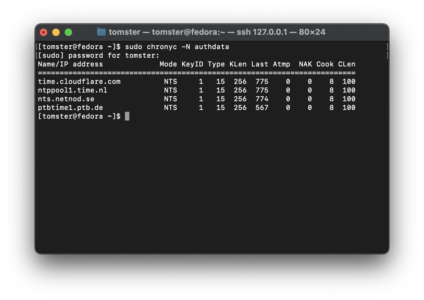 Verifying NTS configuration